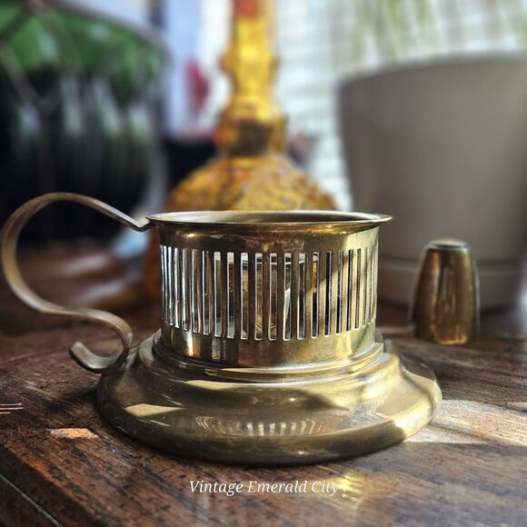 Vtg Antique Brass Chamberstick Rare Candle Holder W Handle Tapered Candelabra - Picture 13 of 13